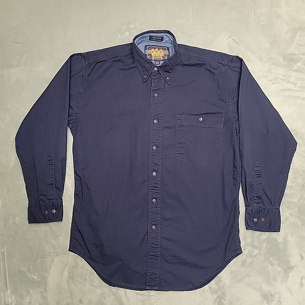 Ralph Lauren Chaps Shirt Mens 15.5 Navy Blue  Button Down Long Sleeve Cotton
